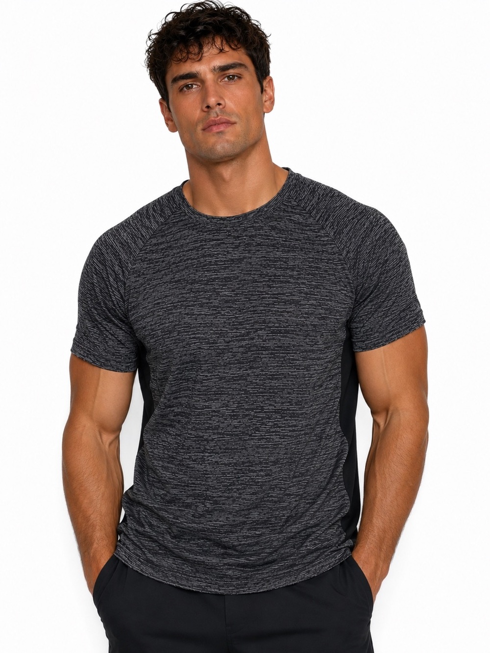Lululemon Men's Heather Charcoal and Black Short-Sleeve Performance Tee